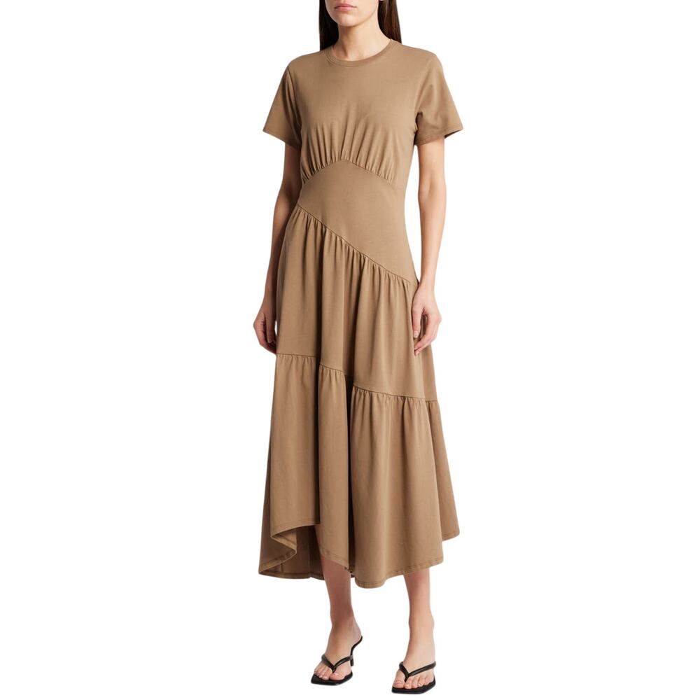 Frame Elegant Tan Asymmetric Tiered Knit Dress Size S